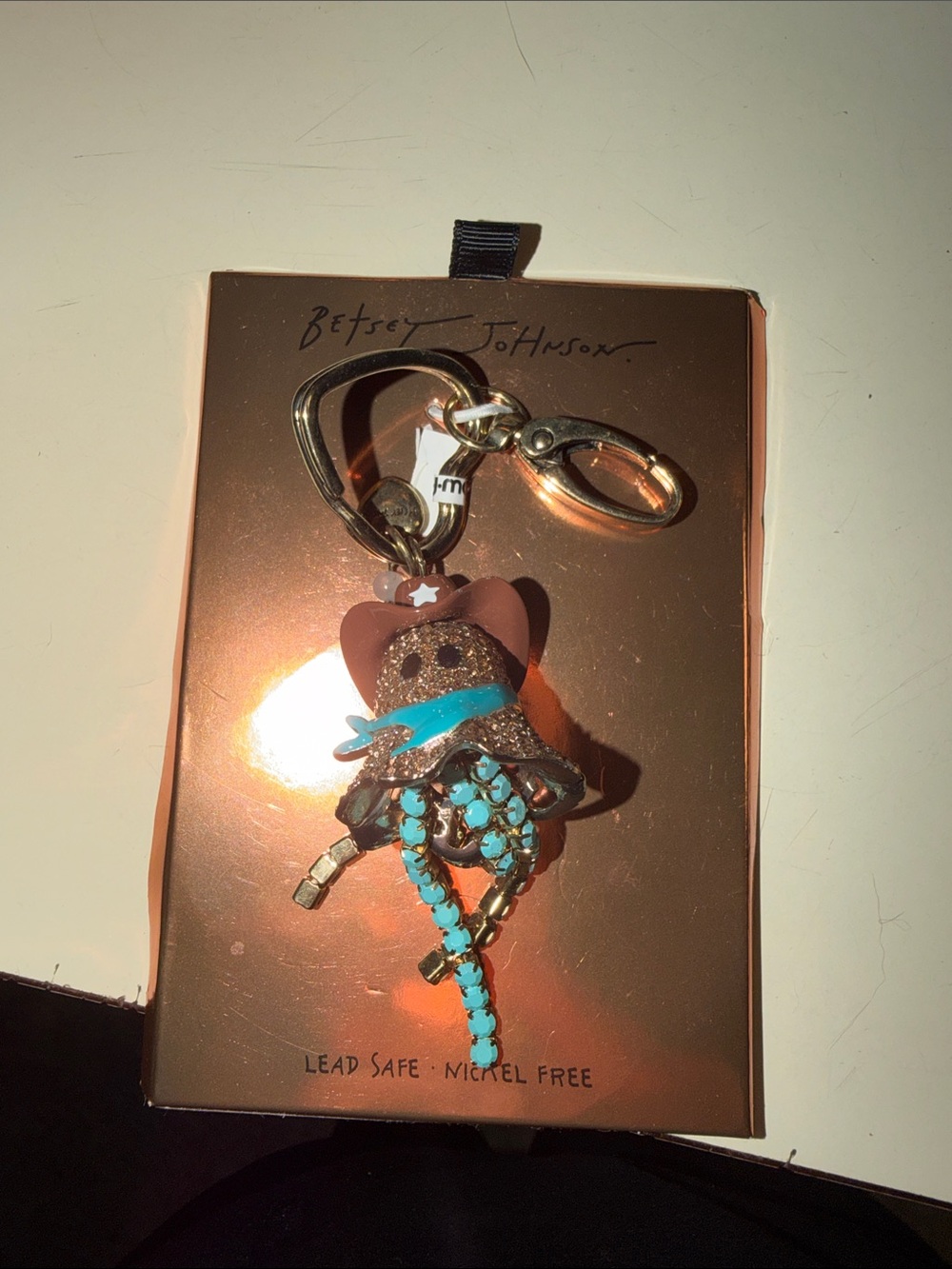 Betsey Johnson Turquoise and Gold Cowboy Ghost Bag Charm